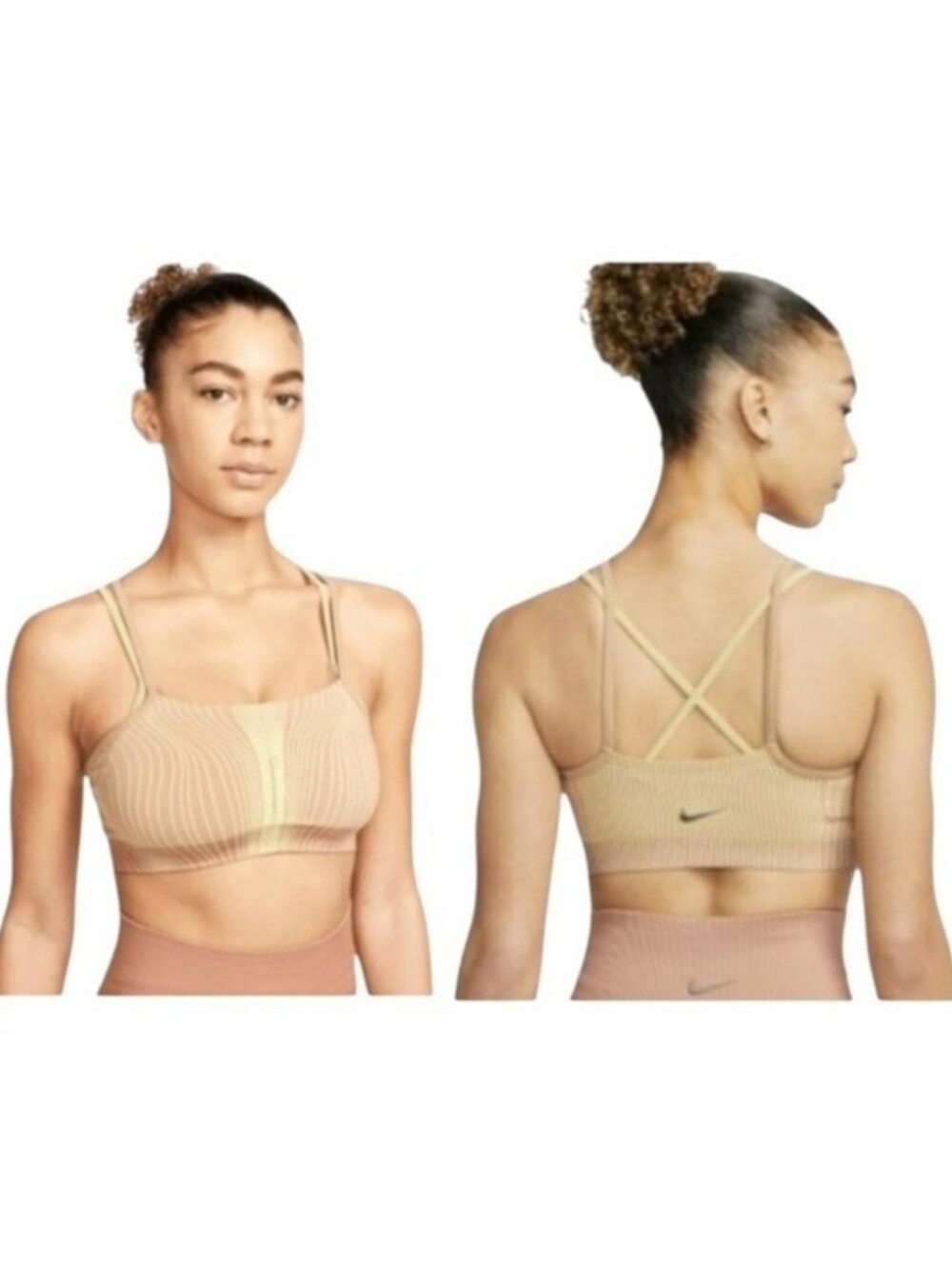 Nike Yoga Dri-Fit ADV Indy Athletic Sports Bra Racerback Tan Cream Yellow Small
